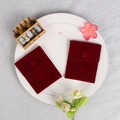 Elegante bolsa de terciopelo rojo oscuro para joyas con cierre en bandeja de cerámica blanca - Estilo de Felpa de Doble Cara (Rojo Vino) / 7x7cm