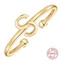 Minimalist S925 sterling silver open ring in gold finish with a curved S initial design - Letter S / Gold-S