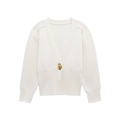 Witte gebreide cardigan met V-hals, lange mouwen en een golvende goudkleurige metalen knoop - S / Melkwit