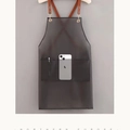 Grembiule impermeabile in pelle PU marrone scuro con tasche frontali e spalline incrociate - Tasca lunga / Nero semitrasparente