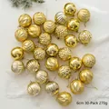 Set di 30 palline di Natale dorate 6cm con finiture a righe, opache e glitterate - 6cm Set da 30 / Oro