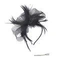 Elegante tocado de rejilla negra con lazo de plumas y diadema para bodas y eventos de gala - Negro