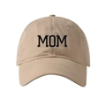 Beige washed cotton baseball cap with bold black MOM 3D embroidery and curved brim - Adjustable / Khaki-MOM Embroidery (13)