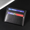 Slim black lychee texture leather card holder with multiple functional slots - Black