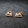Minimalist mountain-shaped stud earrings in rose gold finish on dark background - 100 Mountain / Rose Gold