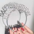 Cerchietto Happy Birthday con strass argentati scintillanti per accessori per capelli - Cerchietto con Strass Bianchi