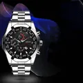 Business men's chronograph watch with silver stainless steel strap and black dial - Cool Silver Band Black Face