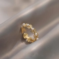 Elegant French wheat ear open ring with pearls and zircons on silver satin background - Open Wheat Ear Pearl Style / Gold