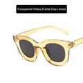 Hip hop style round sunglasses with transparent yellow frame and grey lenses - Metal Hinge / Transparent Yellow Frame Gray Lens