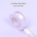 White satin ribbon with gold edges for gift wrapping, size 2cm wide and 5 yards long - 2cm*5 Yards / White