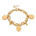 Pulsera de doble capa en acero inoxidable dorado con dijes de sol y luna en relieve - Dorado (KB150602-Z)