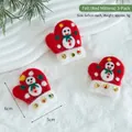 Three-pack red wool felt Christmas glove ornaments featuring snowmen and white sequins - Wool Felt (Red Glove)