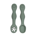 Silicone baby feeding spoon set in bean paste green with non-slip cat paw handle - Two-Piece Set / Grey Green