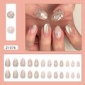 Premium 24pcs 3D cat-eye press-on nails featuring elegant pearl star and bow designs - Gentle Pearl (Glue Type)