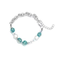 Elegante pulsera de cadena plateada con cuentas de cristal de arena azul y perlas de imitación - Pulsera Verde / 20+5cm