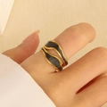Irregular 18K gold plated stainless steel ring with black enamel drip design for women - 20 KC Gold Black N-238