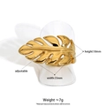 Adjustable gold monstera leaf open ring with hollowed metal texture on white base - Monstera Leaf Open Style (KB758) / Gold