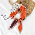 Pleated silk scarf for women featuring orange and coffee color blocking with letters - Orange Moon Sawtooth