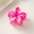 Pink and white marble textured plumeria flower hair claw clip with a glossy finish - Vermilion [8cm Large]