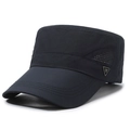 Men's quick-dry sun protection flat top hat in black with metal triangle logo - Navy Blue