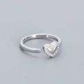 Anillo abierto de plata S925 en forma de corazón con circonitas blancas brillantes y lujo - Abierto Ajustable / Oro Blanco