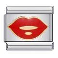 Italian modular charm bracelet link in stainless steel with a red enamel lip design - Sexy Red Lips (ICJ761)