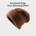 Women's warm winter knit beanie in caramel brown with thick texture and cuffed brim - One Size / Letter Label Style / Coffee