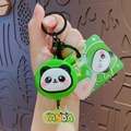 Cute green panda keychain with silicone head charm and PANDA pendant for backpacks - Squeeze Toy - Round Bamboo Panda