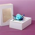 Blue soap rose bouquet gift set in a white window box with decorative lettering - Pink Box / Sky Blue