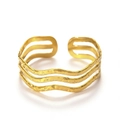 Detailed close-up of golden multi-layered open cuff bracelet with irregular hammered texture - Multi-layer Wide Hammered Style (4DQ-W-001)
