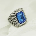 Vintage silver men's ring with intricate Viking patterns and a large blue gemstone - US 7 / Steel + Blue Stone