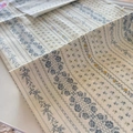 Floral print cotton makeup bag featuring vintage blue roses and lace texture patterns - Literary Blue Floral Stripes on Beige