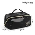 Portable black mesh cosmetic bag with gold star zipper and Smiling Girl print - Pillow Bag Style