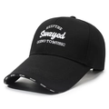 Black cotton baseball cap with white embroidery and sport print on the extended brim - Adjustable / Black With White Embroidery