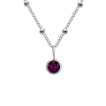 Silver bead chain necklace featuring a round dark red gemstone pendant in a bezel setting - June Purple - Silver