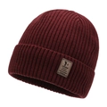 Bonnet en maille côtelée bordeaux pour l'hiver avec écusson logo en similicuir - Rouge