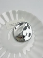 Macro shot of silver irregular round brooch with mirror finish on white plate - 1 Irregular Round Silver (Y-194)