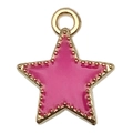 Pink enamel star pendant charm with gold beaded edges for DIY jewelry making crafts - Star