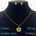 Golden flower earring and green gem pendant necklace set on a professional black bust - Yellow (KS201530-GG)
