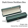 Dark green long necklace jewelry box with golden crown logo and soft velvet lining - Necklace Box / Dark Green