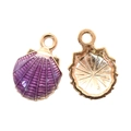 Purple shell pendant with gold metal back and top hole for DIY jewelry making - Shell / Purple