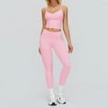 Ensemble de yoga rose avec caraco col en V et legging taille haute à coutures blanches - S / Débardeur + Pantalon Long / Rose Sakura