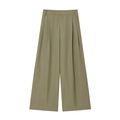 Pantaloni da donna verde oliva a gamba larga a vita alta con pieghe su sfondo bianco - XS / Pants