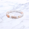 Lava stone bead bracelet in white and pink matte finish with His Beauty engraving - His Beauty Engraved Plate (G1158-1)