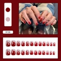 Detail of glossy red flame press-on nails set with punk style and long coffin shape - Red Flame Punk Style (R159)