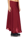Detailed close-up of wine red satin skirt with side lace trim and asymmetric hemline - S / Burgundy