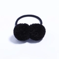 Kids black faux fur pom pom hair tie with high elastic band for daily hairstyles - Black