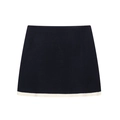 Falda de punto azul oscuro línea A para mujer con elegante ribete blanco en contraste - Faldas
