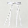 Elegant white satin oversized bow hair clip with flowing ribbons for women - Ribbon Duckbill Clip / White