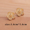 18k gold plated 3D floral leaf stud earrings with matte texture, size 1.6cm x 1.6cm - Golden Frosted Flower Style (M60003)